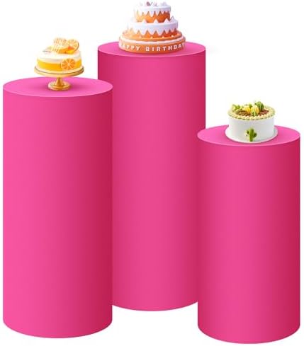 SaitiMade Set of 3 - Fuchsia Cylinder Pedestal Stand Covers by SaitiMade
