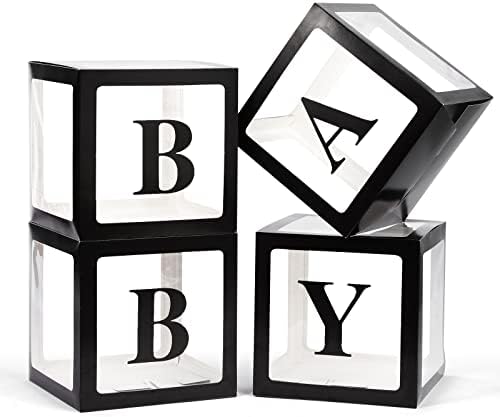 Voircoloria Baby Boxes with Letters, Black, 4 Transparent Balloon Boxes by Voircoloria