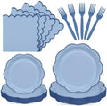 96 Pcs Blue Scalloped Paper Plates and Napkins Set Serve for 24 Guests by Unknown