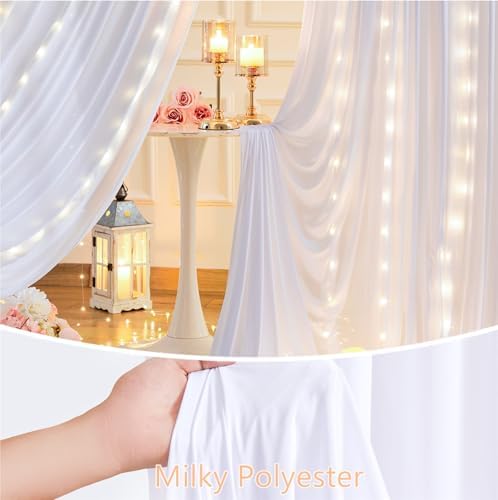 20 x 10ft White Backdrop Curtains with Lights String for Party - Image 4