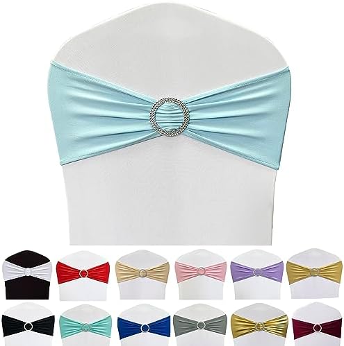 Spandex Chair Sashes Bands, Baby Blue, 50PCS by Maiangel