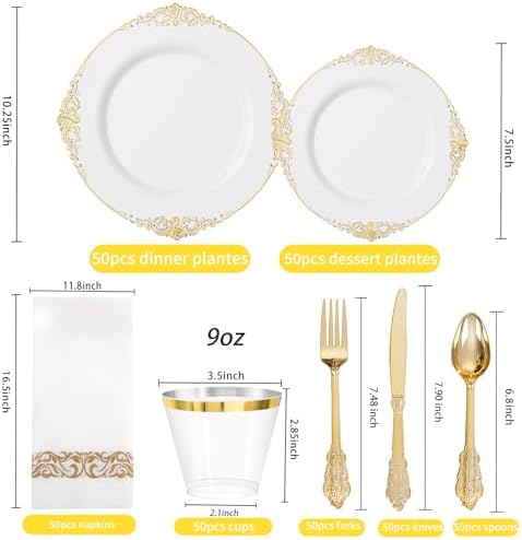 Hioasis 350 Pcs White Gold Plates for Wedding - Image 2