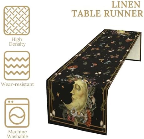 Moon Moth Mushroom Table Runner Moonlit Floral Seasonal Spring Autumn Gothic Tarot Dinner Runner for Farmhouse Kitchen Dining Table Holiday Party Decoration 13"x120" - Image 4