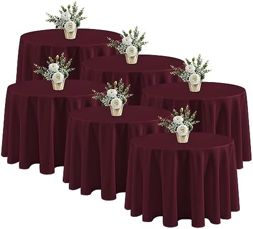 Fitable 6 Pack Burgundy Tablecloths 90 Inch Round for 36"-72" Tables by Fitable