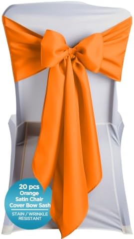 Leading Linens 20 pcs Orange 108"x8" Satin Bow Sash Chair Cover Decoration by LeadingLinens