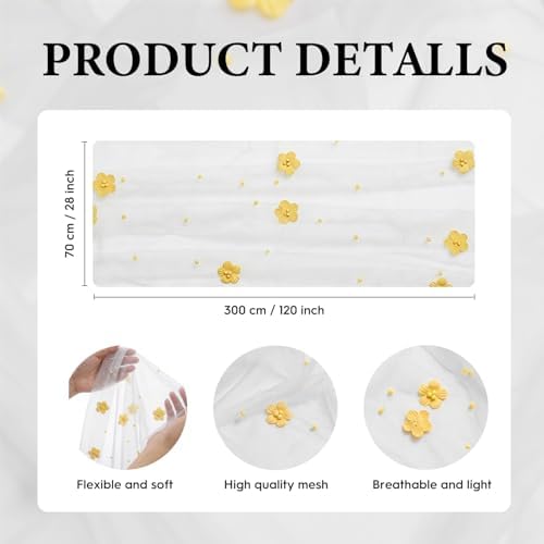 Artoid Mode Yellow Flower Pearl White Gauze Table Runner 10FT 3PC, Seasonal Sheer Dining Holiday Wedding Birthday Baby Shower Table Decor for Home Party - Image 7