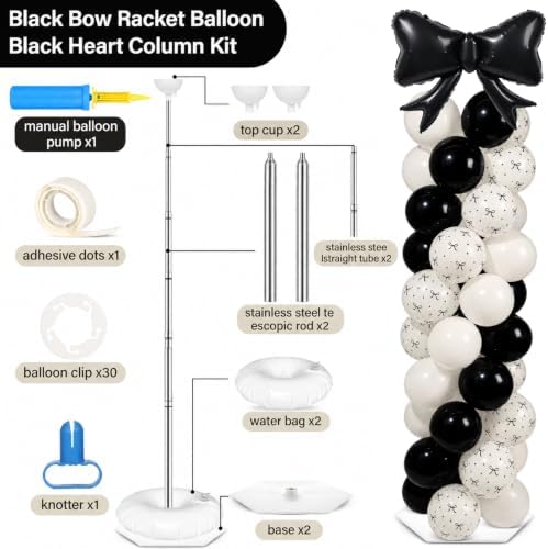 2 Sets Black Bow Balloon Column Stand Adjustable White Heart Balloon Decor - Image 2