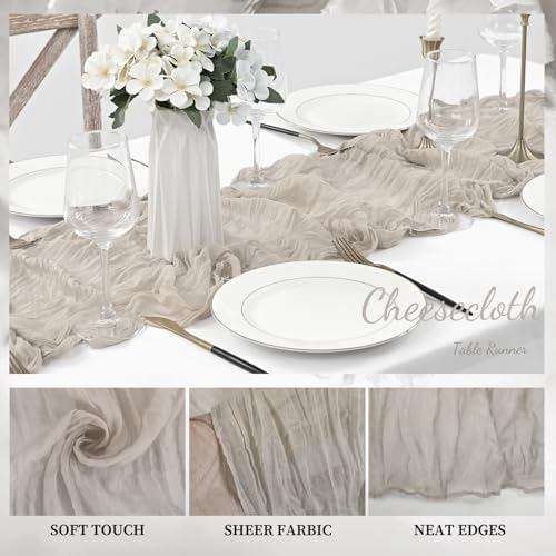 20 Pack Rose Brown Cheesecloth Table Runner 10FT Rustic Gauze Fabric Cheese Cloth Table Runner for Wedding Bridal Baby Shower Table Decor Boho Sheer Birthday Party Table Decorations 20 x 120 Inch Long - Image 3