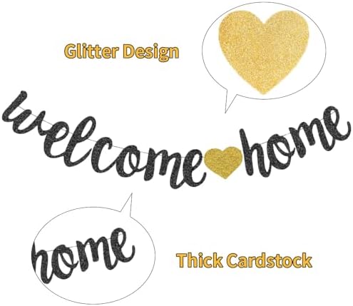 Welcome Home Decorations Set Glittery Black Gold Welcome Home Banner+2M Preassembled Circle Dots Garland+10pcs Balloons for Housewarming Deployment Come Back Home Parties Decor - Image 4