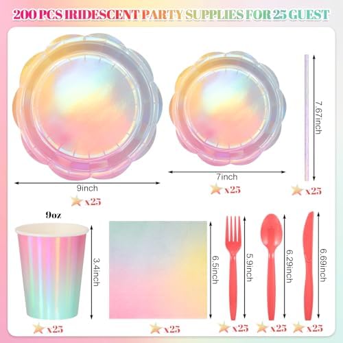 Natnarr Iridescent Pastel Party Supplies, 200 Pcs For 25 Guests - Image 3