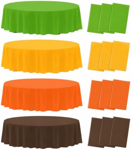 12 Pcs Fall Round Plastic Tablecloth, Yellow Orange Green Coffee by BCCSNNM