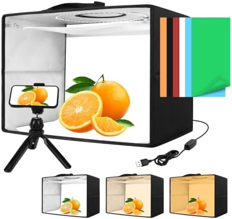 Light Box with Tripod, 16/20/24/32/47 Inch Lightbox with CRI>95 120 White Warm LED Light Beads. Portable Photo Light Box with 6 Colors PVC Backdrops. Dimmable Shooting Tent Kit for Studio Photography by Unknown