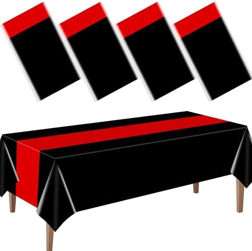4 Pcs Black and Red Disposable Plastic Tablecloths Party Decorations by EUVBOKW
