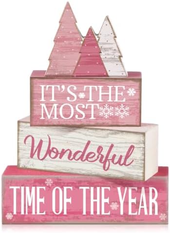 Moucuny 4 Pcs Christmas Table Decoration Wooden Pink Wooden Christmas Tree by Moucuny