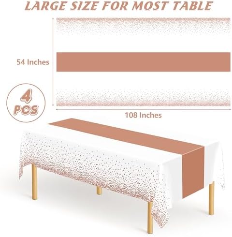 QZYL 4 Pack Disposable Table Cloth, 54" x 108" Rectangle Party Table Cloths with Pink Dot, Waterproof Plastic Table Covers for Birthday Wedding Receptions Family Gathering Holiday Dinner - Image 4