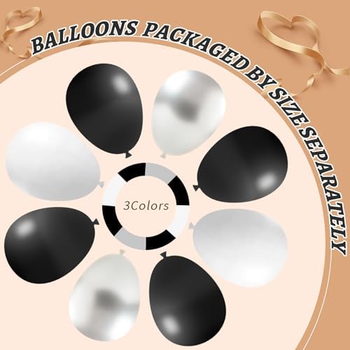 412Pcs Black and Silver White Balloon Arch Kit, 18 12 10 5 Inch Different Size Black and Silver White Balloons for Graduation Birthday Wedding Party Decorations - Image 4