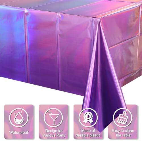 1 Pack Ombre Iridescent Pink and Purple Plastic Tablecloths, Shiny Disposable Laser Rectangle Table Covers Holographic Foil Tablecloth Iridescent Kpop Birthday Bridal Party Decoration, 54x108 Inch - Image 3
