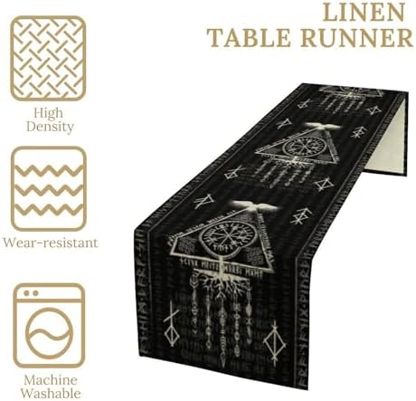 Vintage Viking Pattern Table Runner, Helm of Terror Scandinavian Viking Seasonal Dinner Runner for Farmhouse Party Holiday Home Kitchen Dining Table Decor 13"x108" - Image 4