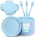 Light Blue Party Plates and Napkins, Include 7’’ Disposable Baby Blue Paper Dessert Plate Napkins Forks Party Supplies for Birthday, Baby Shower, Wedding, Picnics Party Decorations for Serves 50 by CENLBJ