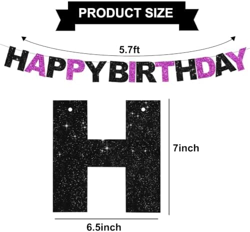 BEISHIDA Pre-Strung Black Purple Happy Birthday Banner Party Sign Decor - Image 2