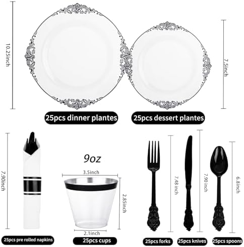 Hioasis 175 Pcs Clear Black Plates for Party - Image 2