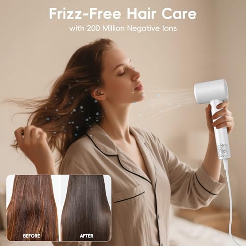 Hair Dryer, TurboLux Ionic 200 Million Negative Ions 1500W Fast Drying High Speed Hairdryer with Diffuser, Lightweight, Low Noise Hair Dryers for Women with 110000 RPM Brushless Motor (Pearl White) - Image 4