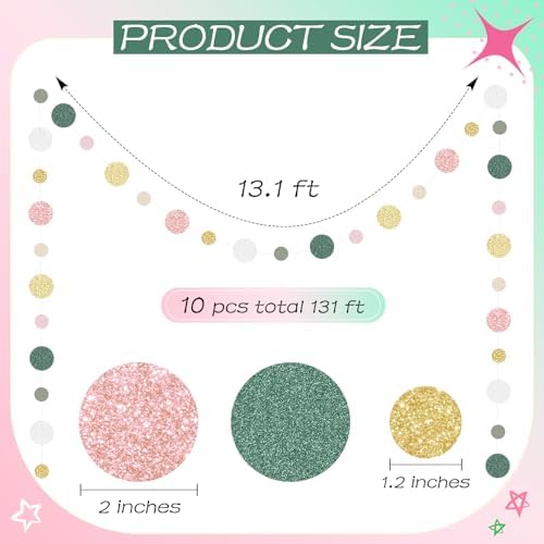 Outus 10 Pieces Dot Garland Banner Hanging, Sage Green,Pink,Gold - Image 2