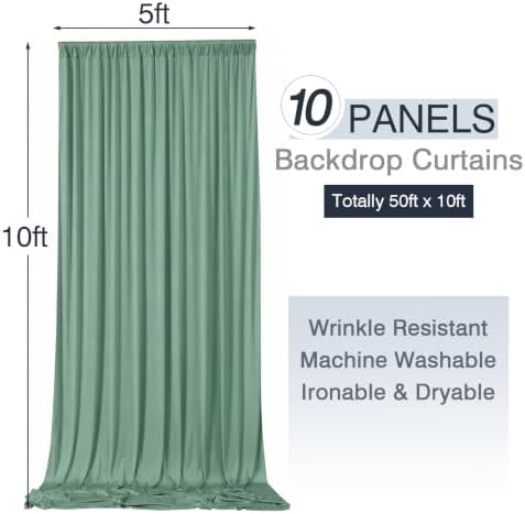 50ftx10ft Wrinkle Free Sage Green Backdrop Curtains for Parties, 10 Panels 5x10ft Silky Polyester Photo Backdrop Drapes Back Drop Cloth Drapery for Wedding Birthday Photography Background - Image 5
