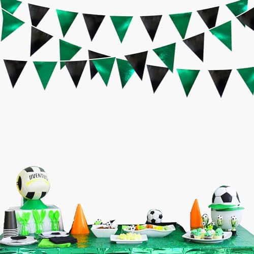 Black Green Party Decorations Metallic Fabric Triangle Pennant Banner Flag Bunting Garland for Video Game Soccer Birthday Graduations Wedding Bachelorette Halloween Outdoor Holiday Party Supplies - Image 7