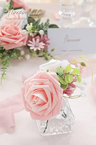 Floroom Artificial Flowers 25pcs Real Looking Blush Ombre Colors Foam Fake Roses with Stems for DIY Wedding Bouquets Bridal Shower Pink Centerpieces Floral Arrangements Party Tables Home Decorations - Image 4