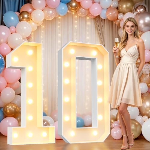 Pooqla 4FT Marquee Numbers, Large Light Up Number 10th Birthday Party Decor by Pooqla