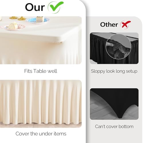Wish Care 2 Pack Stretch Spandex Table Clothes for 8 Foot Rectangle Tables, 8FT Wrinkle Free Fitted Tablecloths Ruffles Design Table Cover for Party, Banquet, Wedding and Events - Image 3