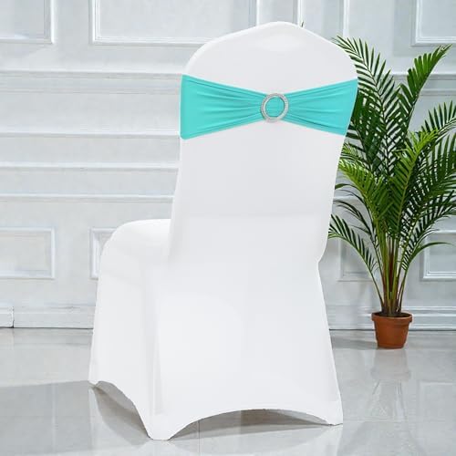 MDS Pack of 25 Spandex Chair Sashes for Wedding Party & Event – Aqua Blue - Image 5