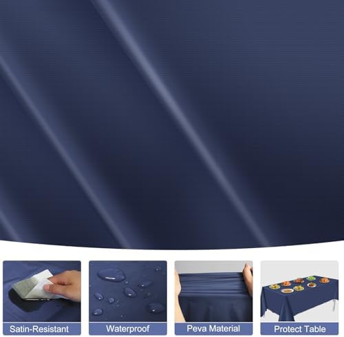 NatNarr 12 Pcs Navy Blue Plastic Tablecloths, Scalloped Blue Table Cloth - Image 3