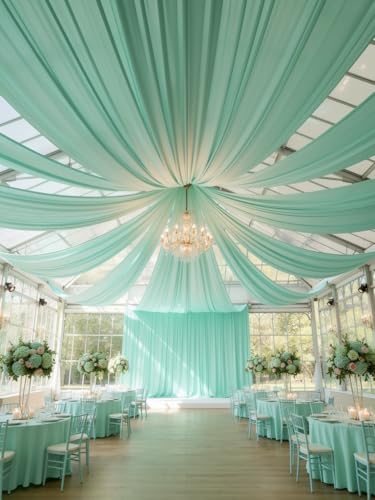 4 Panels 5ft(W) x 20ft(L) Mint Green Ceiling Drapes for Wedding Parties by PartyVillage