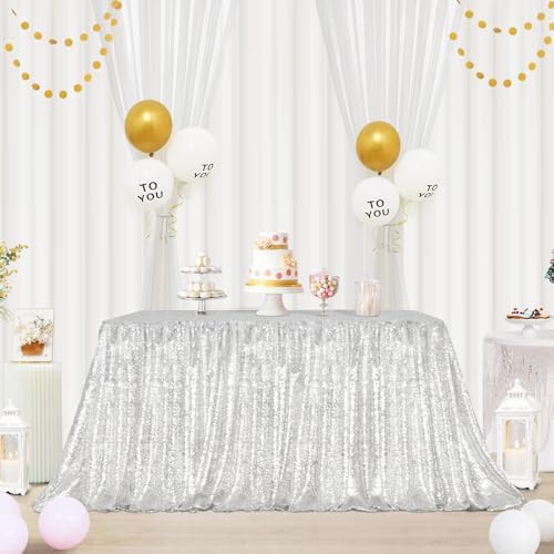 Eternal Beauty Silver Sequin Tablecloth 60 x 120-Inch Sparkly Overlay Rectangle Glitter Table Cover for Wedding Party Birthday Decoration by EternalBeauty
