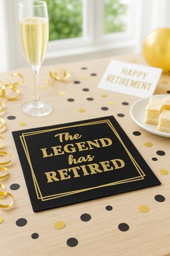 50‑Pack ‘The Legend Has Retired’ Black & Gold Napkins – 2‑Ply Cocktail, Lunch & Dinner Party Napkins – Elegant, Disposable Retirement Party Decoration – 6.5″ x 6.5″ Folded (Large, 50, Pack) - Image 5
