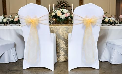 MDS Pack of 75 Organza Chair Sashes for Wedding & Event Décor – Gold - Image 2