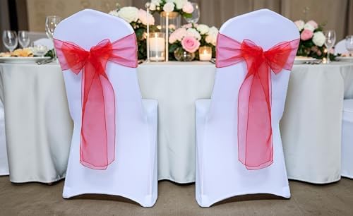 MDS Pack of 125 Organza Chair Sashes for Wedding & Event Décor – Red - Image 2