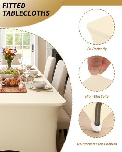 Fixwal 6 Pack 8FT Ivory Tablecloth Rectangle Spandex Fitted Table Cover - Image 4
