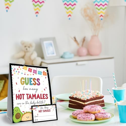 Taco Bout Love Decorations,Fiesta Guess How Many Baby Shower Game,Guess How Many Hot Tamales are in the Jar,Birthday Party Game & Activities 50 Cards and Sign - Image 4