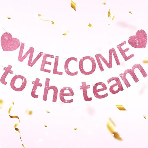 Pre-Strung Glitter Welcome to the Team Banner Welcome Banner Welcome Decorations for Office New Hire Events Corporate Onboarding & Team Building Parties (Rose Gold) by Unknown