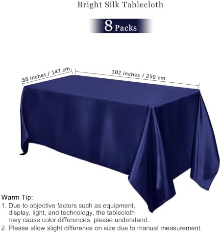 TURSTIN 8 Pack Navy Blue Satin Tablecloth 102 x 58'' Overlay Table Cover - Image 2