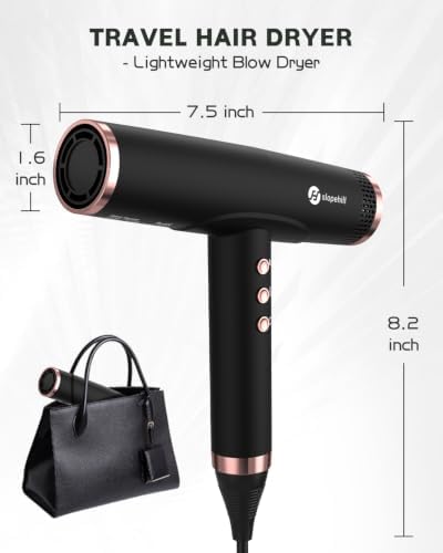 slopehill Professional Ionic Hair Dryer with Diffuser - Lightweight, Compact, Powerful & Fast Salon Blow Dryer with High Speed Brushless Motor for Travel, Women & Men Ceramic, Black - Image 6