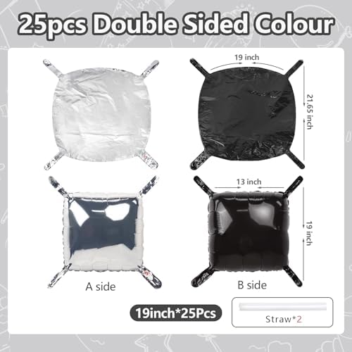 NISOCY 25PCS Black and Silver Square Foil Balloons Wall Backdrop - Image 2