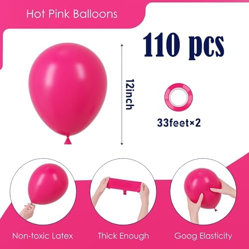 Voircoloria 110pcs Hot Pink Latex Party Balloons, 12inch - Image 2