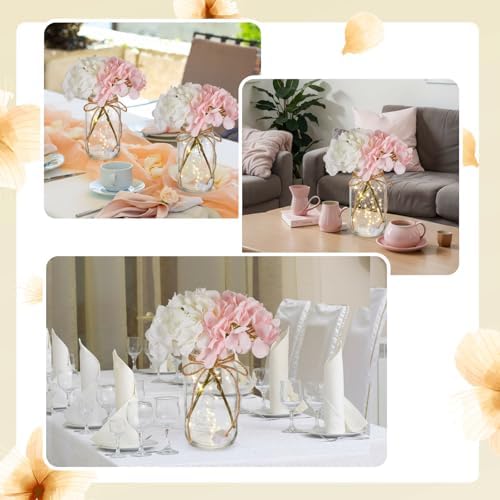 4 Sets Hydrangea Mason Jar Centerpiece with LED Lights for Wedding - Image 6