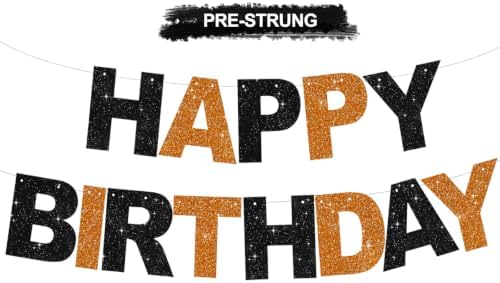 BEISHIDA Pre-Strung Black Orange Happy Birthday Banner Party Sign Decor by Beishida