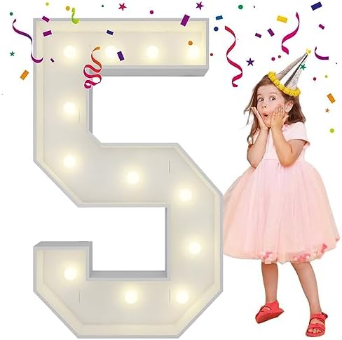 4FT Marquee Numbers, Large Light Up Numbers 5 for 5th Birthday Party Decor by MerryMosaics