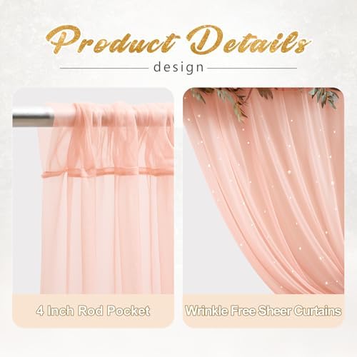 10x10ft Peach Tulle Backdrop Curtain with Lights String for Parites, Sheer Photo Backdrop Curtains with Lights for Wedding Backdrop Ceremony Reception Bridal Shower Baby Shower Birthday Party - Image 2